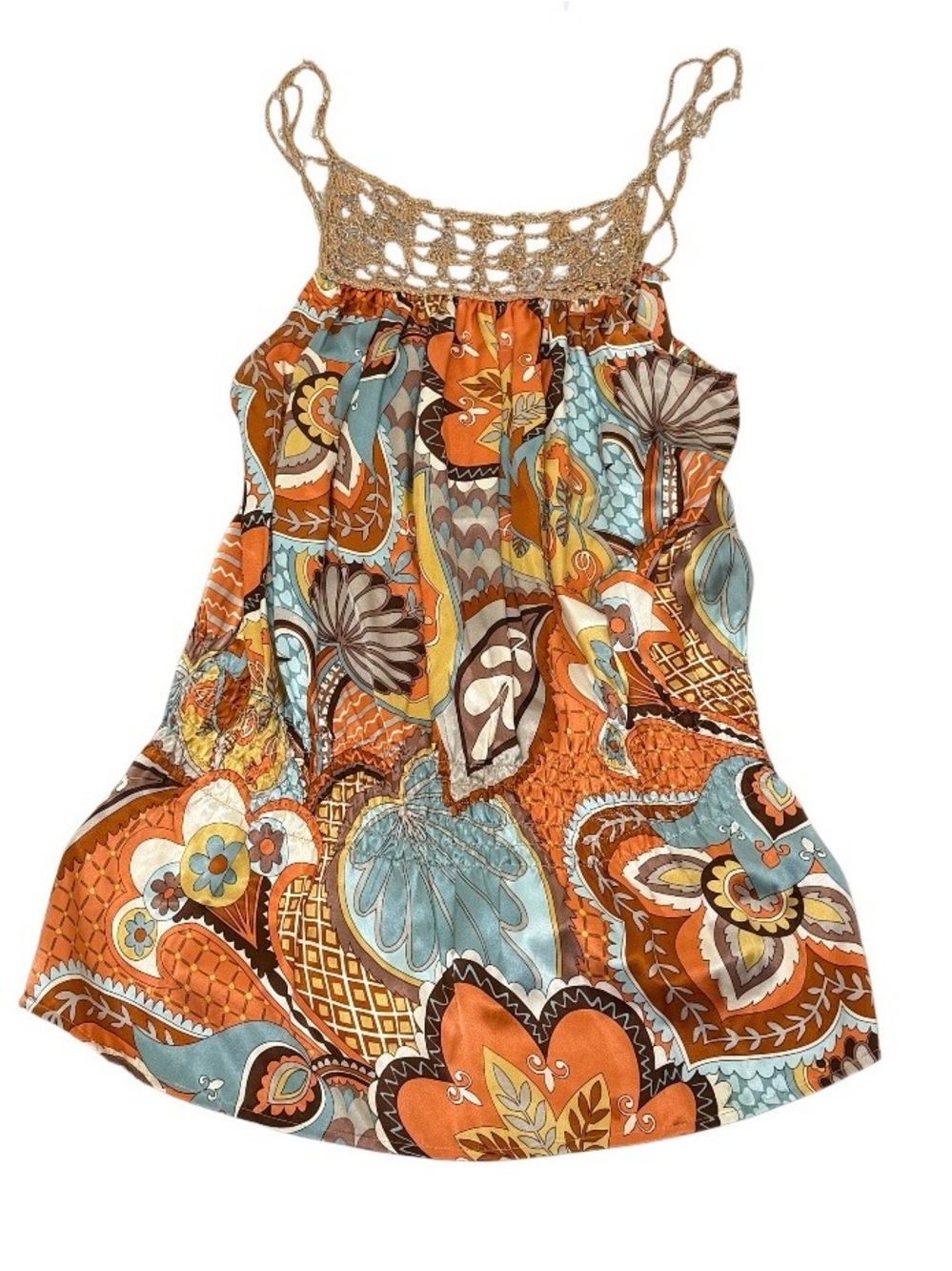 Swanee by Anna Paul 100% Silk Paisley Crochet Beaded Tank Top
Women's M Boho